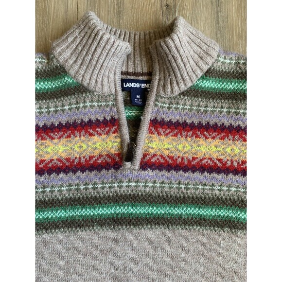 Vintage Lands End Lambs Wool Blend Cardigan Knit 1/4 zip Sweater Mens MEDIUM - Picture 2 of 9